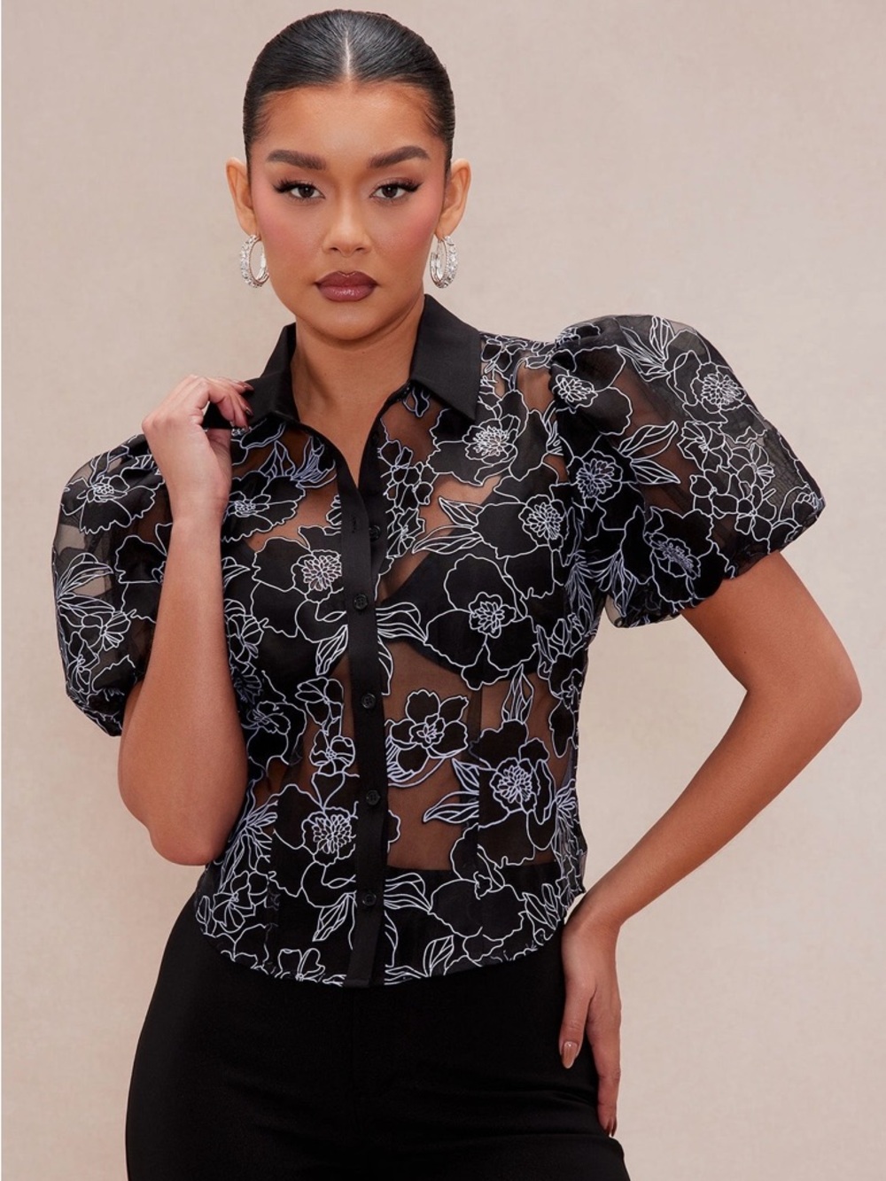 NOVA LUXE Evalina Embroidered Blouse - Black